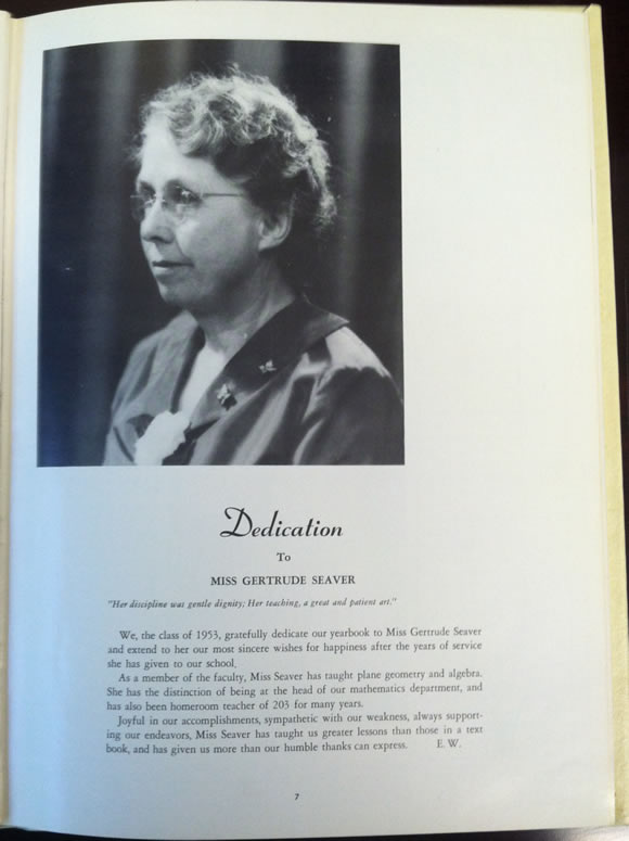 1953 HHS Yearbook Dedication